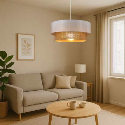 Závesný luster BORHO na lanku 1xE27/60W/230V biela/juta