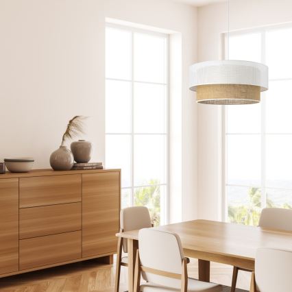 Závesný luster BORHO na lanku 1xE27/60W/230V biela/juta