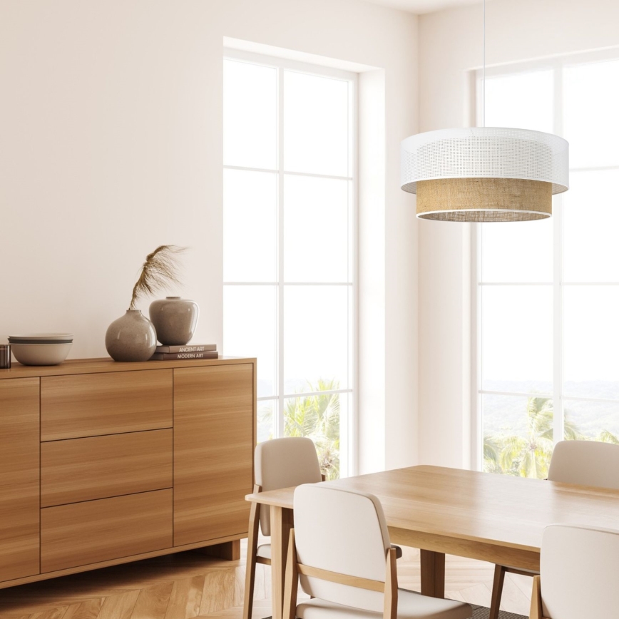 Závesný luster BORHO na lanku 1xE27/60W/230V biela/juta