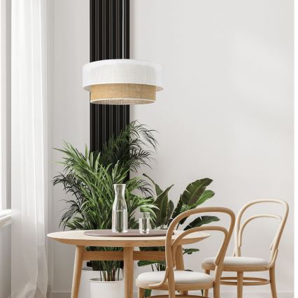 Závesný luster BORHO na lanku 1xE27/60W/230V biela/juta