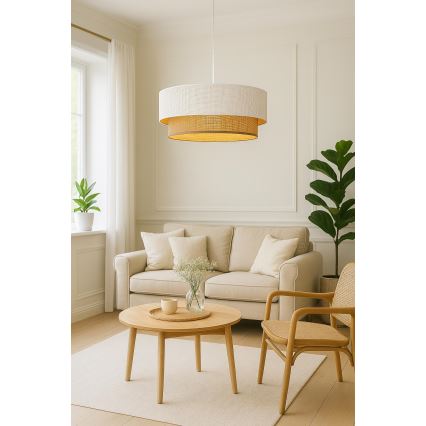 Závesný luster BORHO na lanku 1xE27/60W/230V pr. 50 cm biela/juta