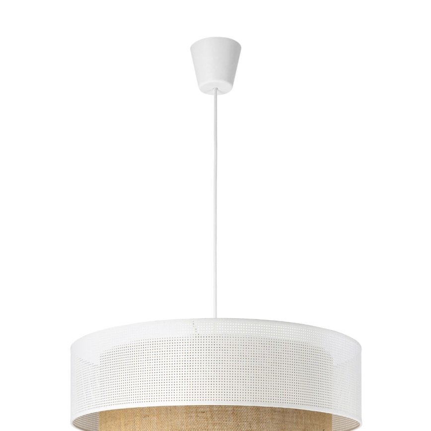 Závesný luster BORHO na lanku 1xE27/60W/230V pr. 50 cm biela/juta