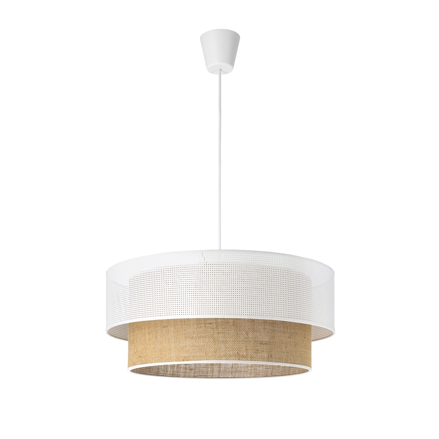 Závesný luster BORHO na lanku 1xE27/60W/230V pr. 50 cm biela/juta