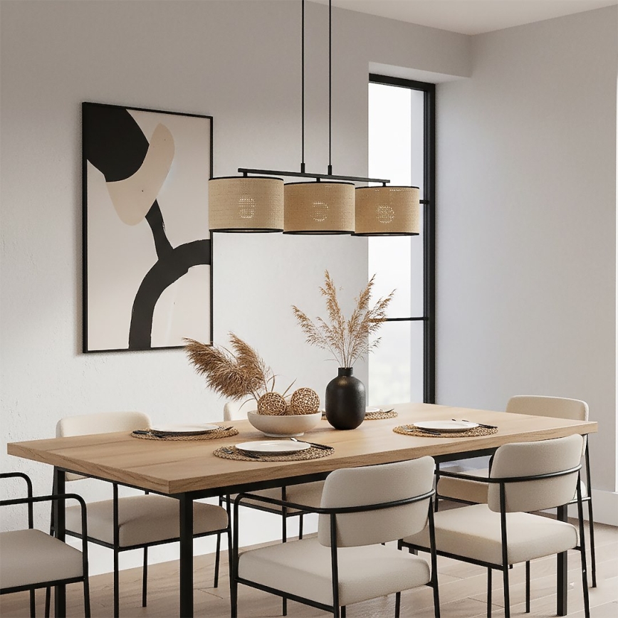 Závesný luster ECO na lanku 3xE27/15W/230V béžový/ratan