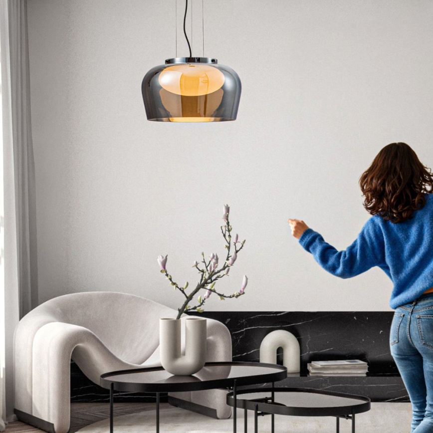 Závesný luster INSIEME na lane 1xGX53/10W/230V priemer 38 cm dymovo čierny