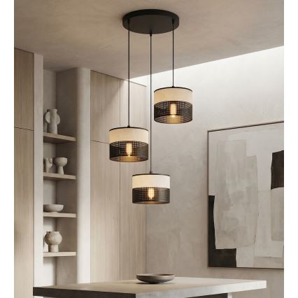 Závesný luster KARBON na lane 3xE27/15W/230V čierna/šedá