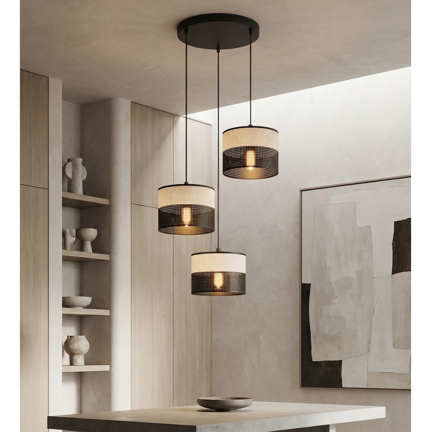 Závesný luster KARBON na lane 3xE27/15W/230V čierna/šedá