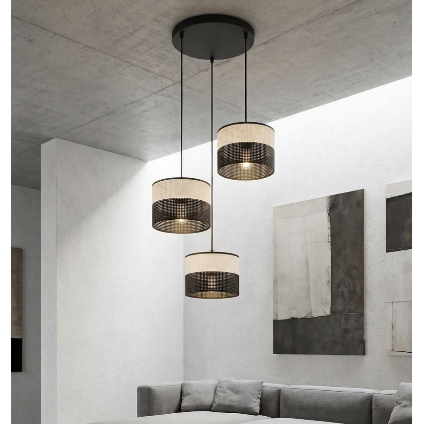 Závesný luster KARBON na lane 3xE27/15W/230V čierna/šedá