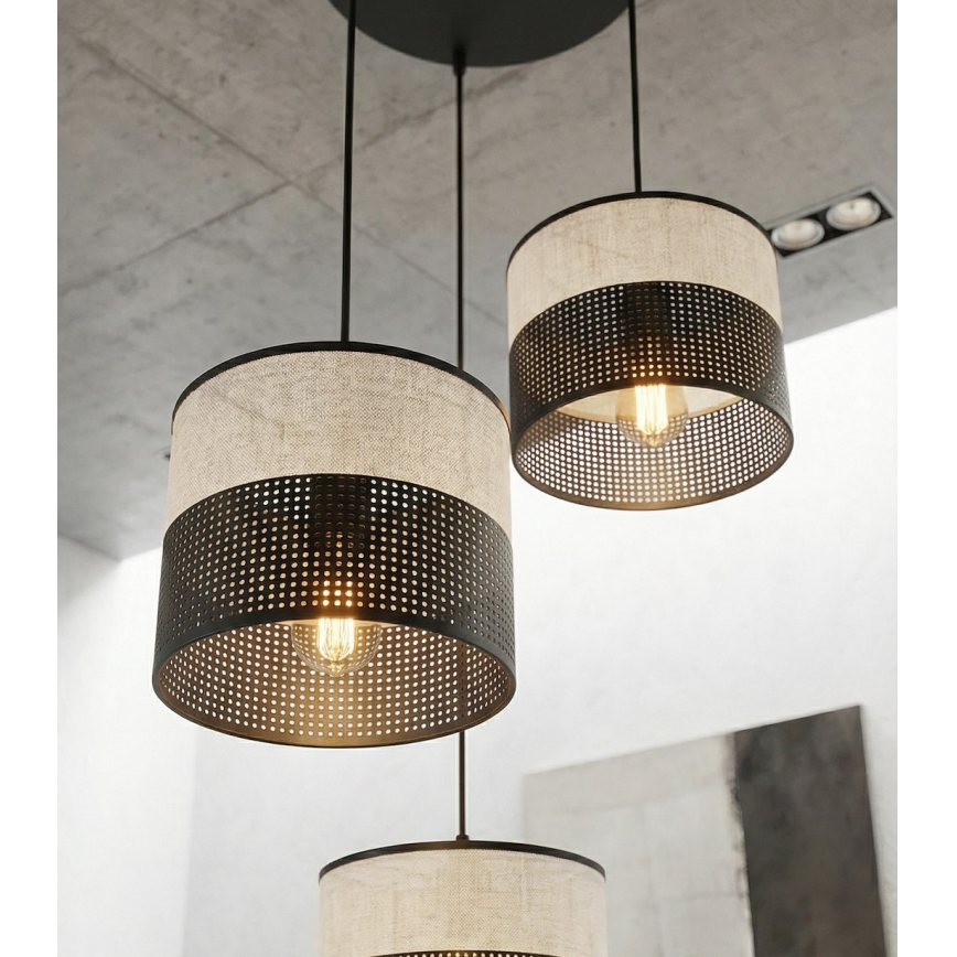 Závesný luster KARBON na lane 3xE27/15W/230V čierna/šedá