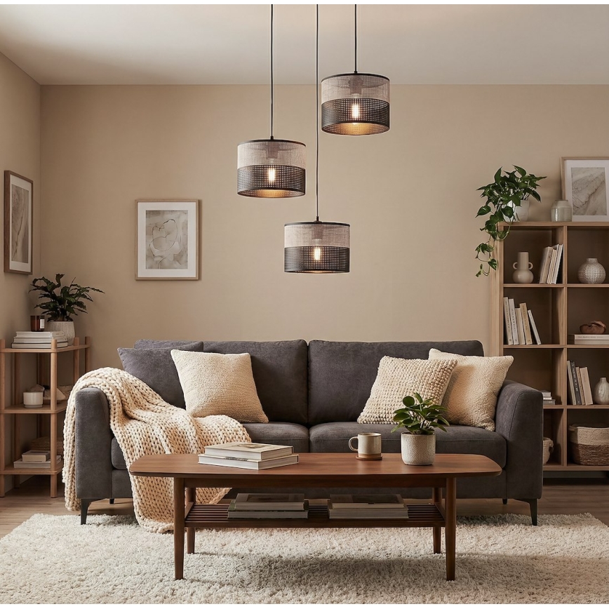 Závesný luster KARBON na lane 3xE27/15W/230V čierna/šedá