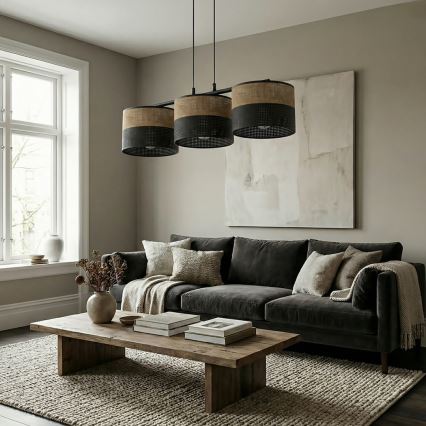 Závesný luster KARBON na lanku 3xE27/15W/230V čierna/hnedá