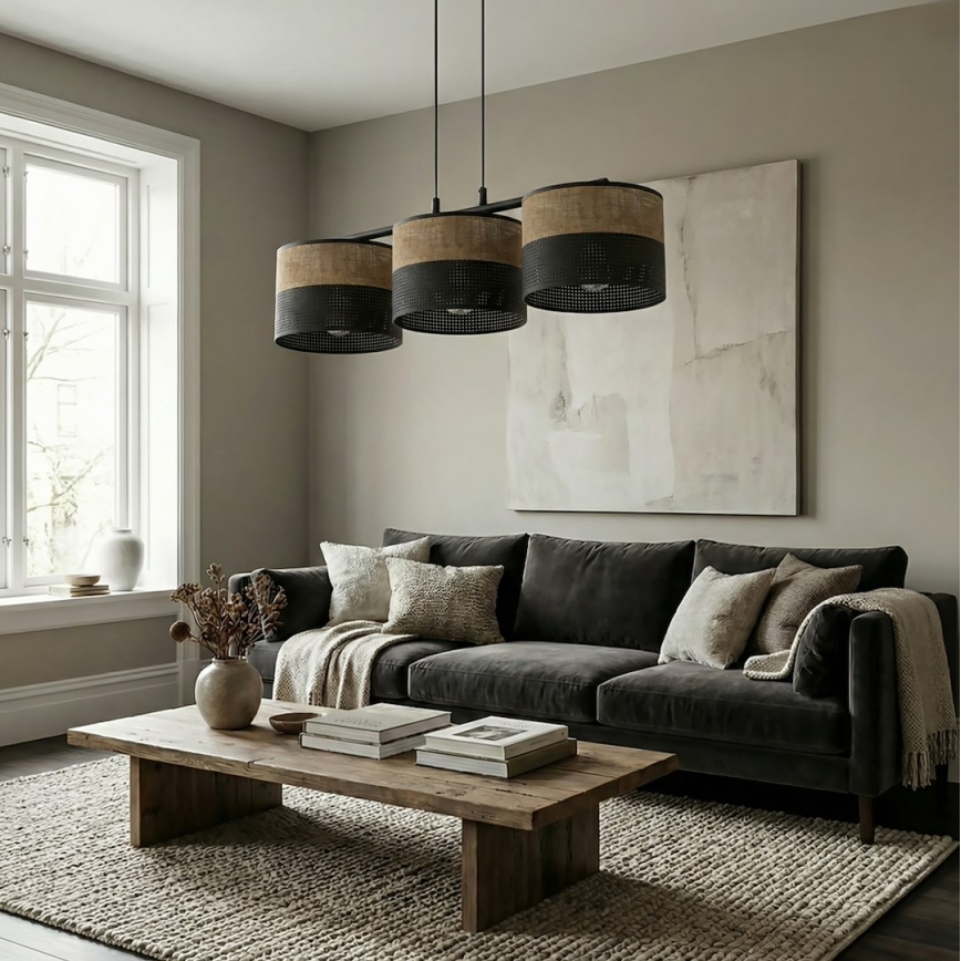 Závesný luster KARBON na lanku 3xE27/15W/230V čierna/hnedá