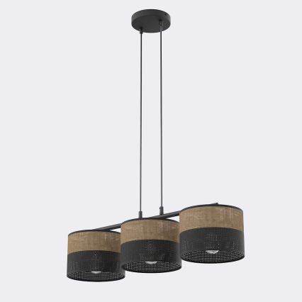 Závesný luster KARBON na lanku 3xE27/15W/230V čierna/hnedá