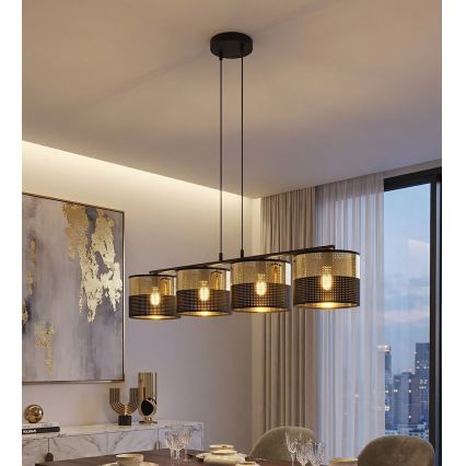 Závesný luster LUX na lanku 4xE27/15W/230V čierna/zlatá