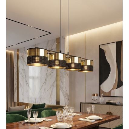 Závesný luster LUX na lanku 4xE27/15W/230V čierna/zlatá