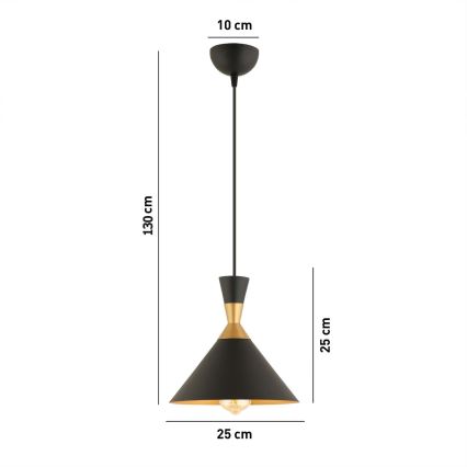 Závesný luster MONZA na lanku 1xE27/40W/230V pr. 25 cm čierna/zlatá