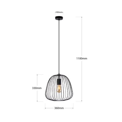 Závesný luster na kábli OVELLA 1xE27/15W/230V pr. 36 cm čierny