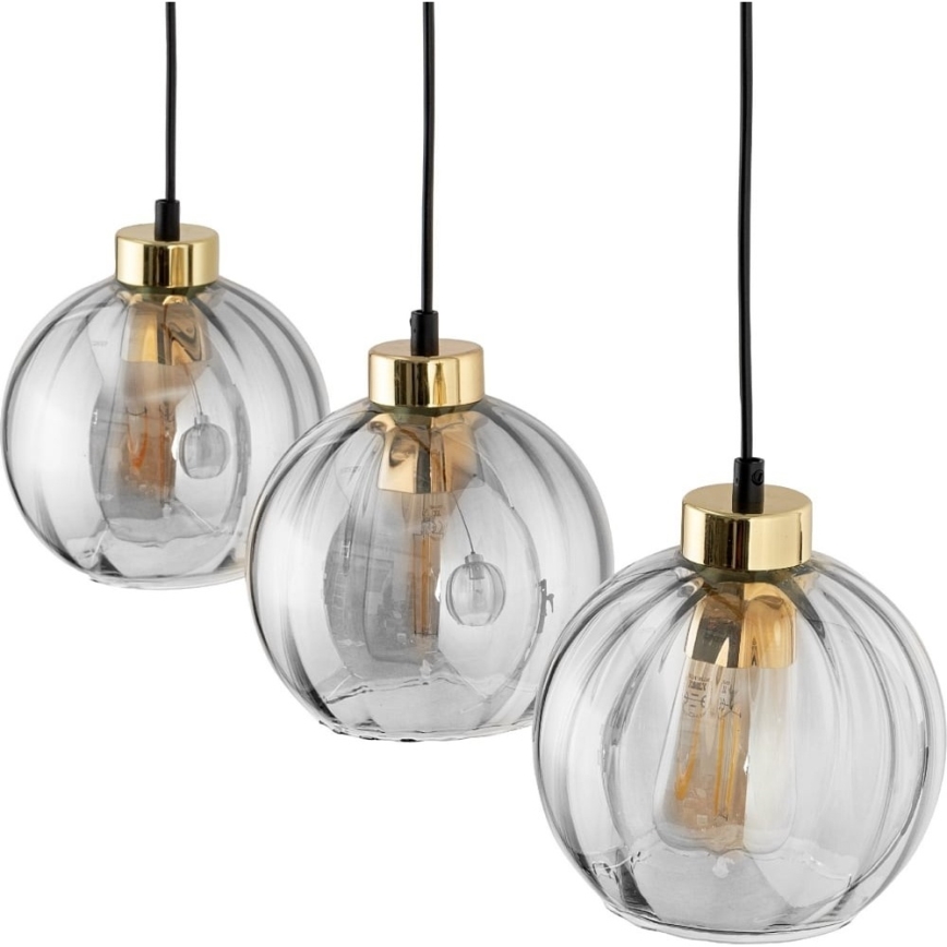 Závesný luster na lane DEVI 3xE27/15W/230V čierna/dymová