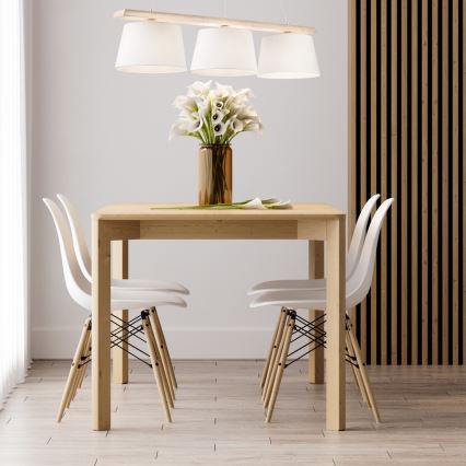 Závesný luster na lankách AIDA 3xE27/60W/230V, priemer 25 cm, dub/biela