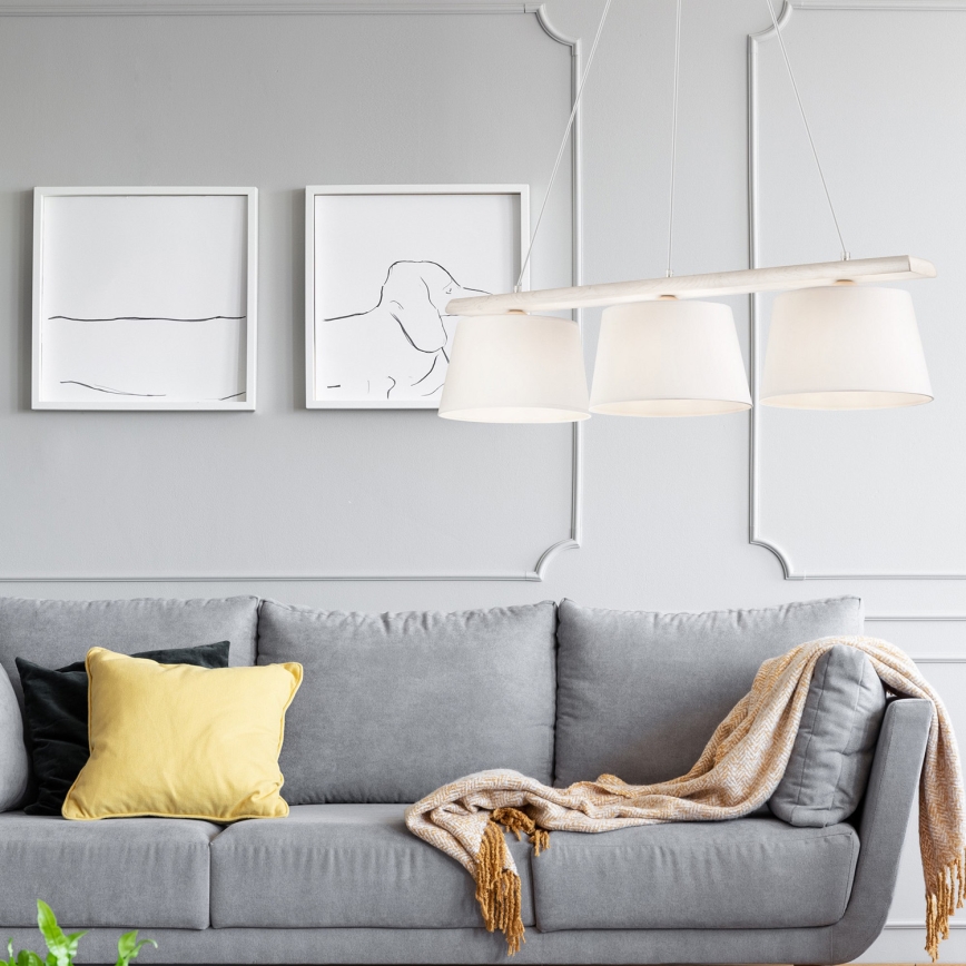 Závesný luster na lankách AIDA 3xE27/60W/230V, priemer 25 cm, dub/biela
