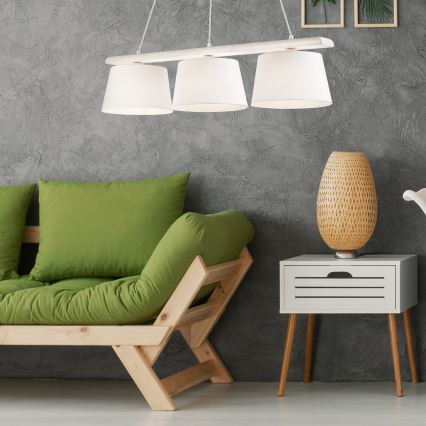 Závesný luster na lankách AIDA 3xE27/60W/230V, priemer 25 cm, dub/biela