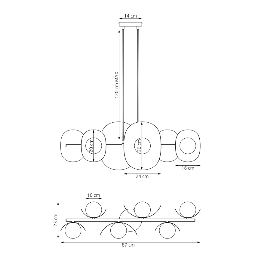 Závesný luster na lankách ELEMENTI 6xG9/8W/230V šedá