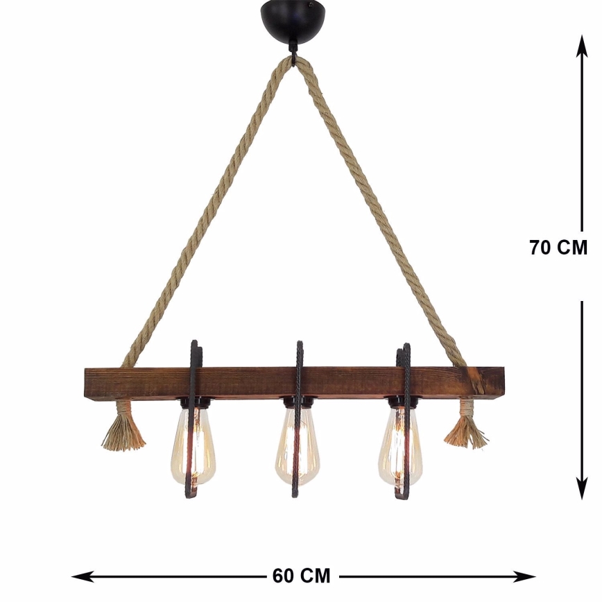 Závesný luster na lankách KUTUK 3xE27/40W/230V borovica