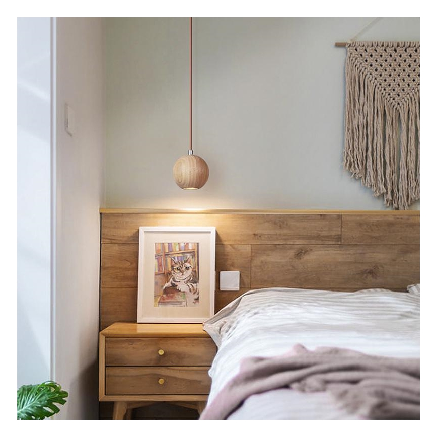 Závesný luster na lanku 1xGU10/10W/230V, priemer 11 cm, masív/jaseň