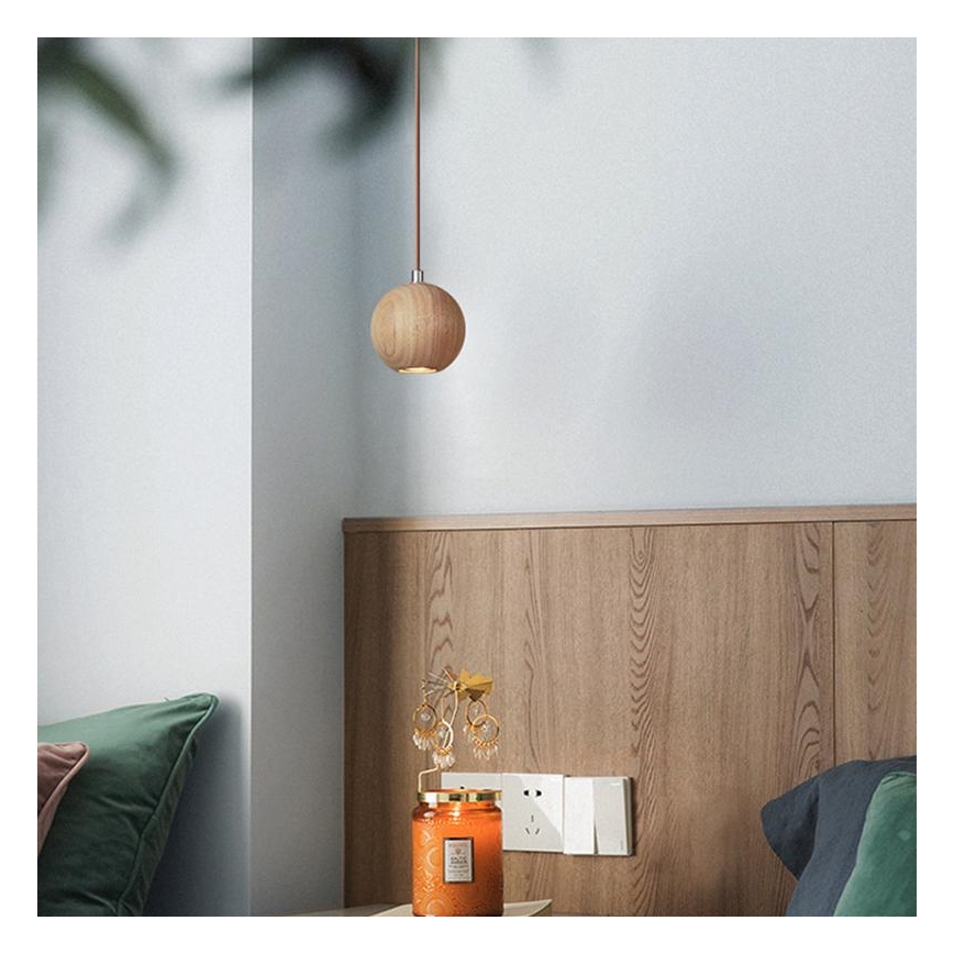 Závesný luster na lanku 1xGU10/10W/230V, priemer 11 cm, masív/jaseň