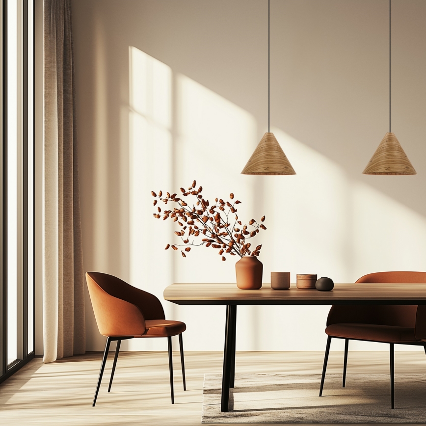 Závesný luster na lanku CONO 1xE27/40W/230V dubová dyha