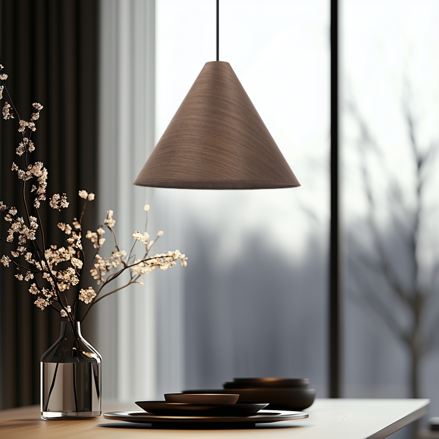 Závesný luster na lanku CONO 1xE27/40W/230V mahagónová dyha