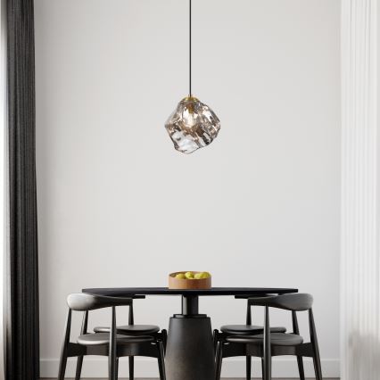 Závesný luster na lanku CRISTAL 1xE14/15W/230V mosadz/dymovo čierna