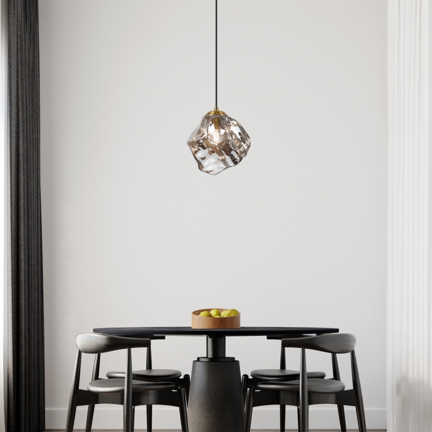 Závesný luster na lanku CRISTAL 1xE14/15W/230V mosadz/dymovo čierna