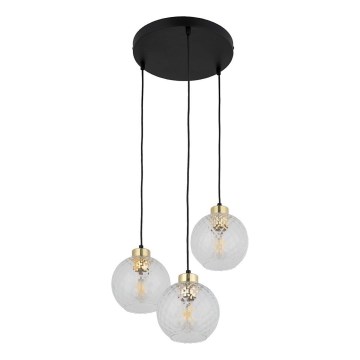 Závesný luster na lanku DEVON 3xE27/15W/230V čierny/priehľadný