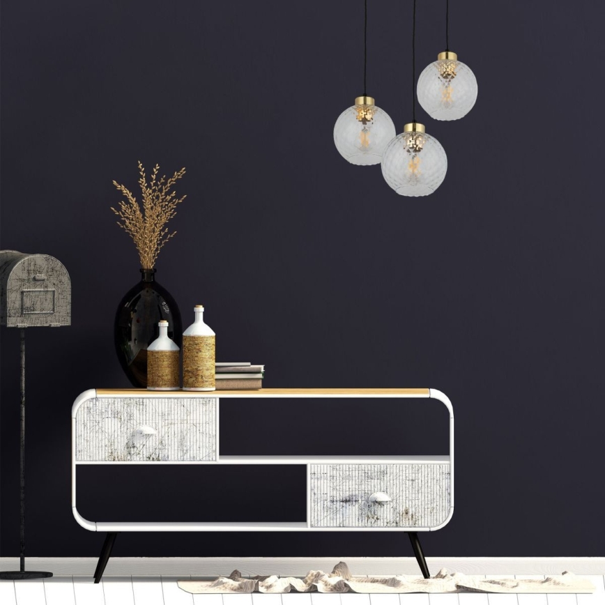 Závesný luster na lanku DEVON 3xE27/15W/230V čierny/priehľadný