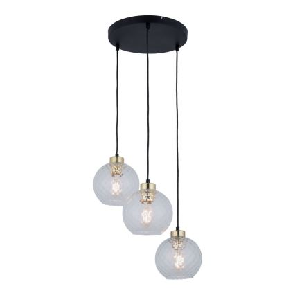 Závesný luster na lanku DEVON 3xE27/15W/230V čierny/priehľadný