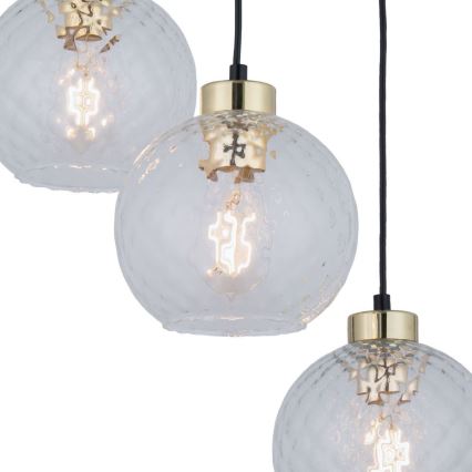 Závesný luster na lanku DEVON 3xE27/15W/230V čierny/priehľadný