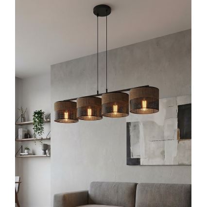 Závesný luster na lanku KARBON 4xE27/15W/230V čierna/hnedá