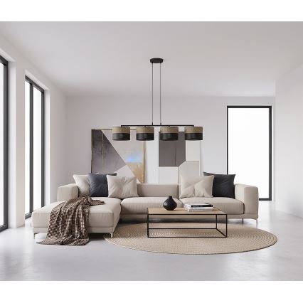 Závesný luster na lanku KARBON 4xE27/15W/230V čierna/hnedá