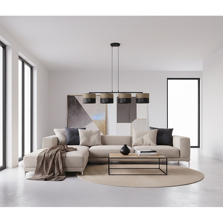 Závesný luster na lanku KARBON 4xE27/15W/230V čierna/hnedá