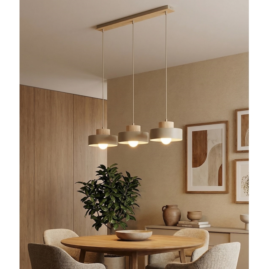 Závesný luster na lanku KIVI 3xE27/15W/230V béžový