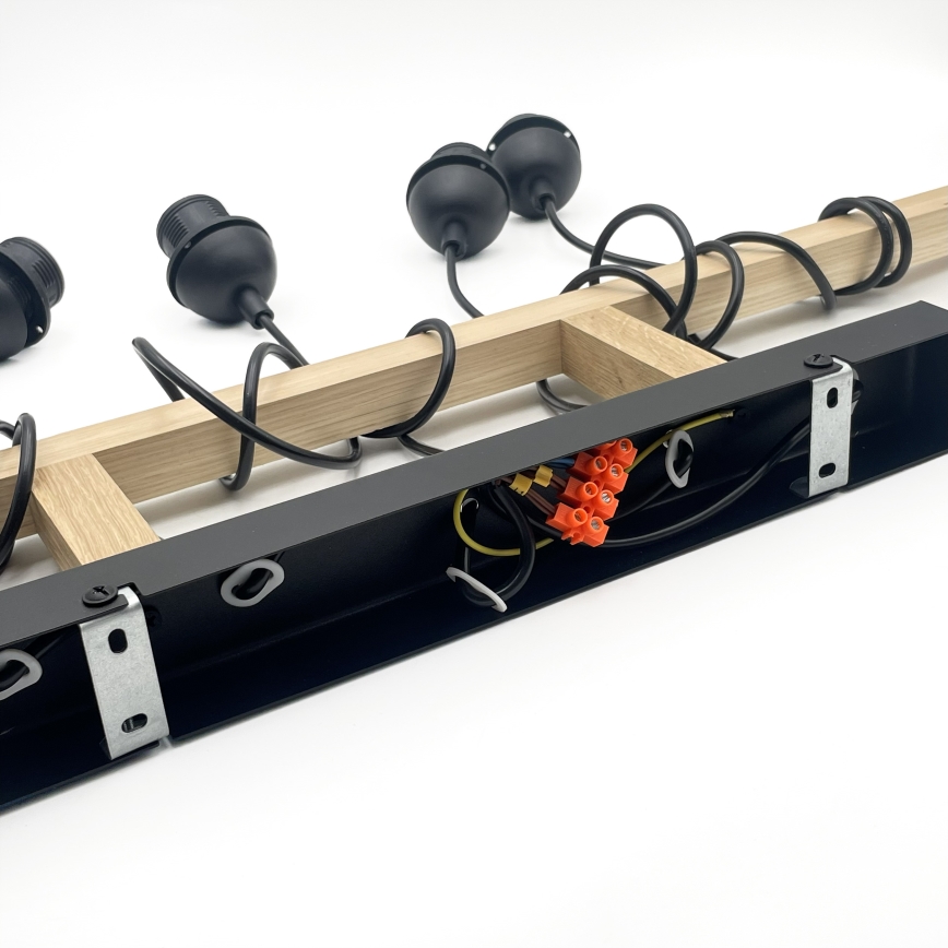 Závesný luster na lanku LEANDRA 5xE27/15W/230V dub/čierna