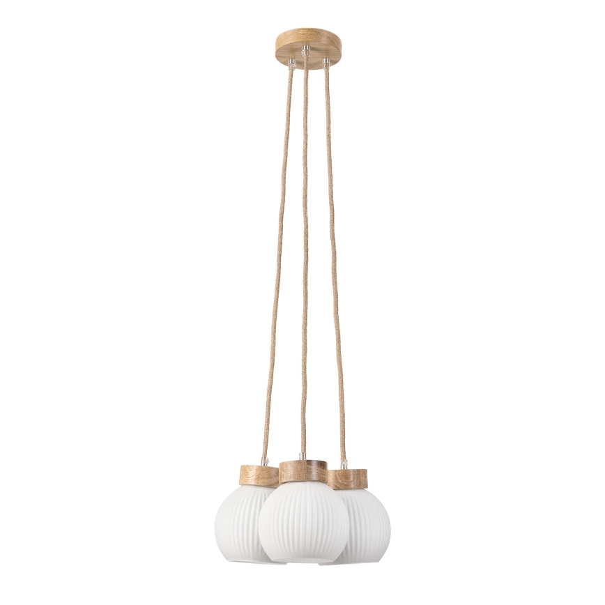 Závesný luster na lanku LOOMIS 3xE27/15W/230V 83 cm béžová/dub