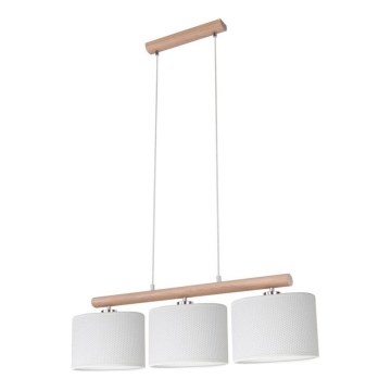 Závesný luster na lanku MERCEDES 3xE27/40W/230V biela/dub