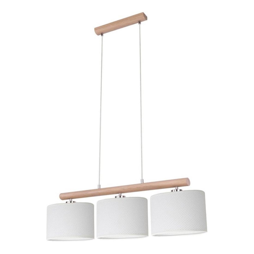 Závesný luster na lanku MERCEDES 3xE27/40W/230V biela/dub