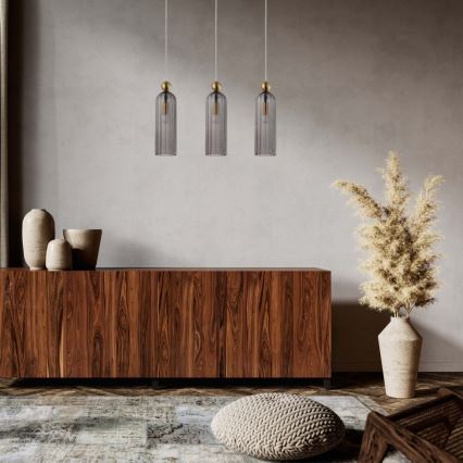 Závesný luster na lanku PIEGA 3xE14/40W/230V mosadz/dymovo čierna