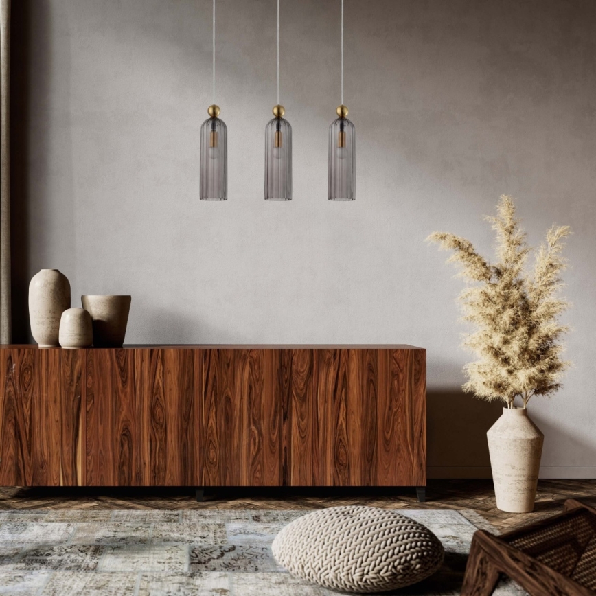 Závesný luster na lanku PIEGA 3xE14/40W/230V mosadz/dymovo čierna