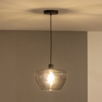 Závesný luster na lanku SEVENTIES E27/40W/230V dymová/sivá