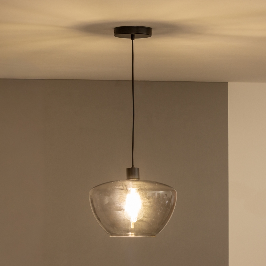 Závesný luster na lanku SEVENTIES E27/40W/230V dymová/sivá