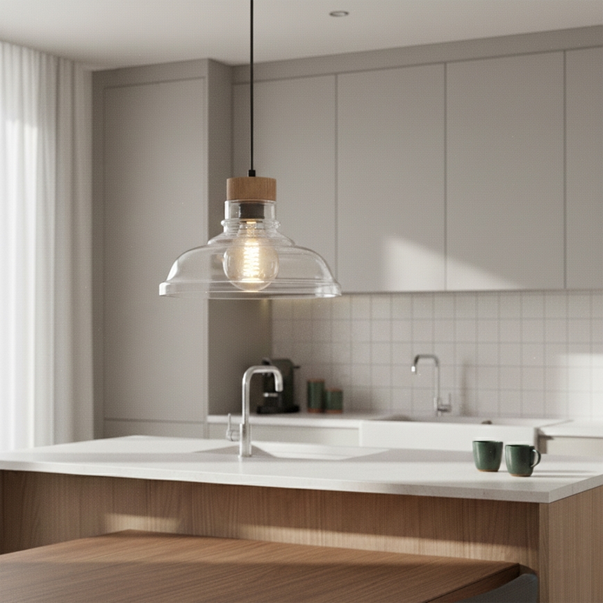 Závesný luster na lanku SINGLE 1xE27/60W/230V pr. 28 cm dub